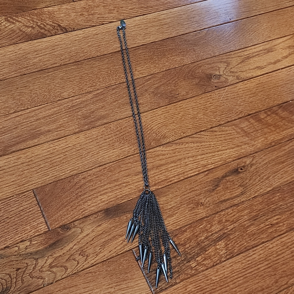 Long Tassel Necklace Mark. by Avon Graphite Gray Spikes Goth Grunge